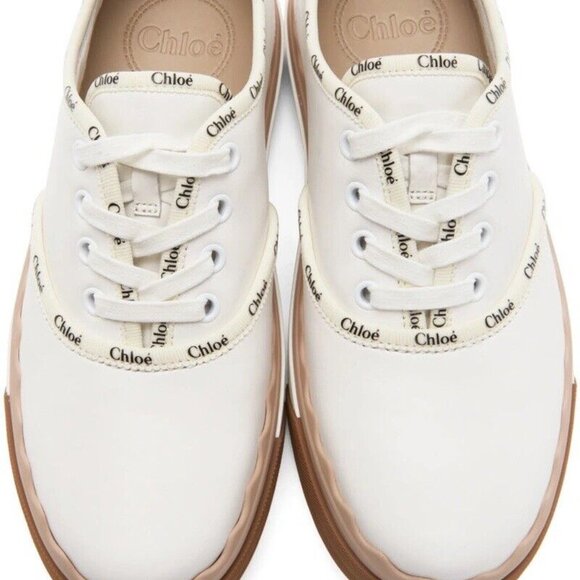 NIB CHLOE Lauren Logo Scallop Leather Low Top Nama Woody Telma Laces Sneakers 39 - Picture 2 of 12